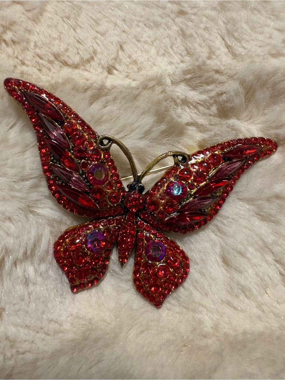 Large Red Crystal Butterfly Brooch - Women's Jewelry